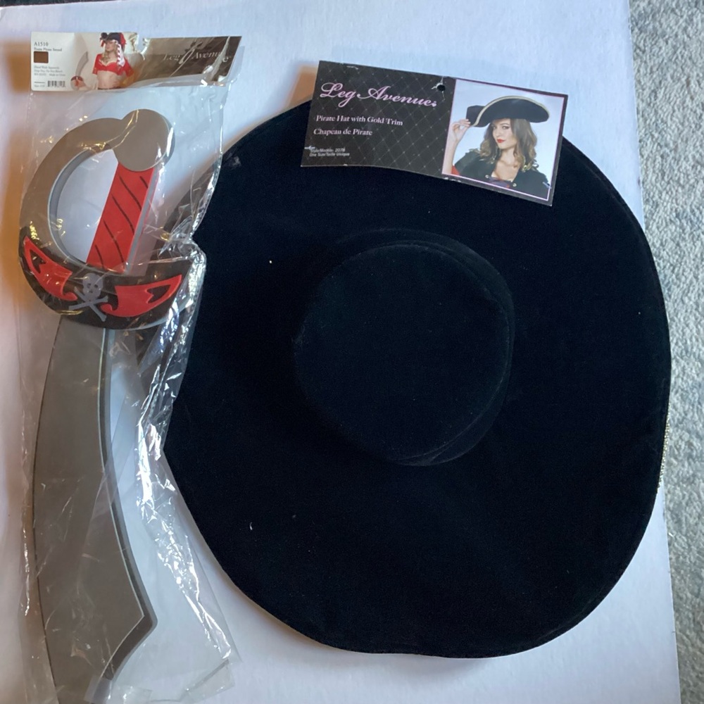 Leg Avenue Black Pirate Hat with Gold Trim and Sword.  BRAND NEW!!